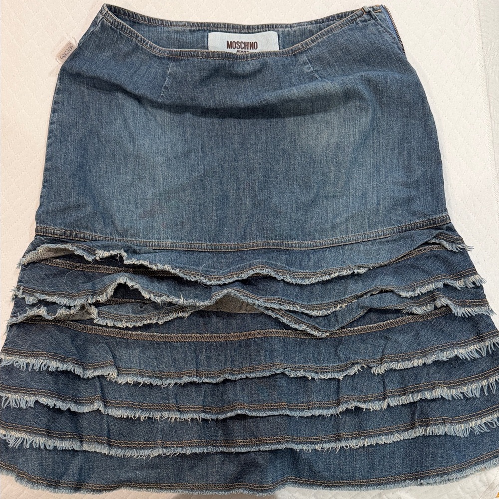Moschino Frayed Layered Denim Skirt